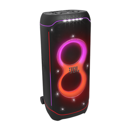 JBL Partybox Ultimate - Multi Purpose Party Speaker, with Wi-fi & Bluetooth Connectivity, Wireless, Lightshow, IPx4 Slashproof, Dual Mic & Guitar Inputs, Handle & Sturdy Wheels, Black